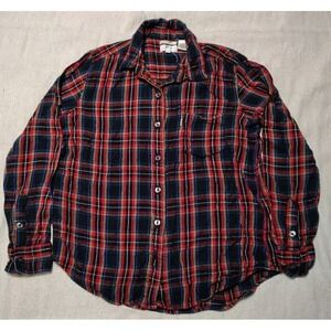 Levi's Boyfriend Fit Shirt Plaid Red Womens‎ Flannel Button Up Sz XS 100% Cotton